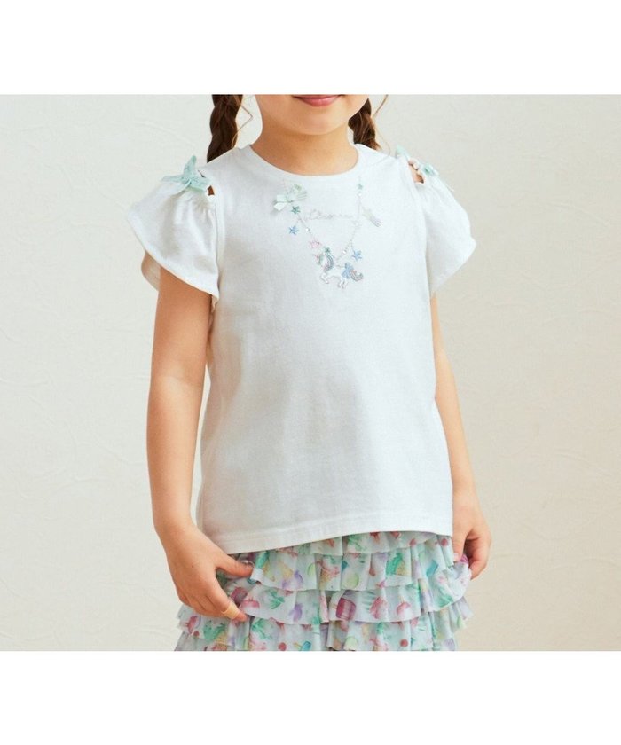 【エニファム/any FAM / KIDS】の刺繍 オン・オフショルダー Tシャツ インテリア・キッズ・メンズ・レディースファッション・服の通販 founy(ファニー) https://founy.com/ ファッション Fashion キッズファッション KIDS トップス・カットソー Tops/Tees/Kids 春 Spring カットソー Cut And Sew ネックレス Necklace ポケット Pocket モチーフ Motif リボン Ribbon ワンポイント One Point S/S・春夏 Ss・Spring/Summer 夏 Summer |ID: prp329100003314416 ipo3291000000029388040