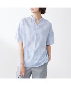 【ジェイ プレス/J.PRESS】の【洗える】綿キュプラコードストライプ キーネック ブラウス ブルー系1|ID: prp329100003341277 ipo3291000000028666726