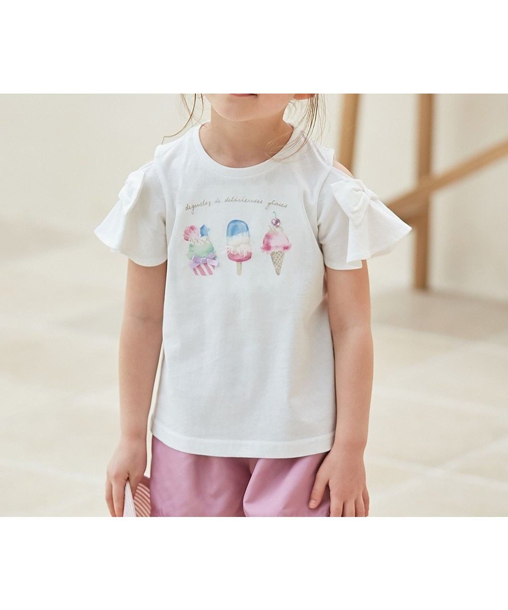 【エニファム/any FAM / KIDS】の接触冷感 いろいろモチーフ Tシャツ インテリア・キッズ・メンズ・レディースファッション・服の通販 founy(ファニー) 　ファッション　Fashion　キッズファッション　KIDS　トップス・カットソー　Tops/Tees/Kids　S/S・春夏　Ss・Spring/Summer　カットソー　Cut And Sew　チュール　Tulle　ポケット　Pocket　モチーフ　Motif　リボン　Ribbon　レース　Race　夏　Summer　定番　Standard　春　Spring　ホワイト×アイス|ID: prp329100003343596 ipo3291000000029388343