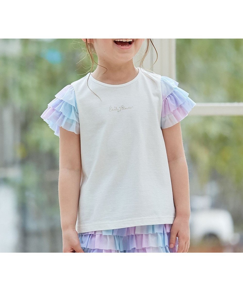 【エニファム/any FAM / KIDS】の接触冷感 レインボーチュール Tシャツ 人気、トレンドファッション・服の通販 founy(ファニー) 　ファッション　Fashion　キッズファッション　KIDS　トップス・カットソー　Tops/Tees/Kids　春　Spring　カットソー　Cut And Sew　ショート　Short　シンプル　Simple　ストーン　Stone　チュール　Tulle　フリル　Frills　ポケット　Pocket　半袖　Short Sleeve　S/S・春夏　Ss・Spring/Summer　夏　Summer　 other-1|ID: prp329100003343597 ipo3291000000029388353