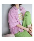 【グリーンパークス/Green Parks】のオーバーサイズストライプ半袖シャツ Pink (114)|ID:prp329100003371307