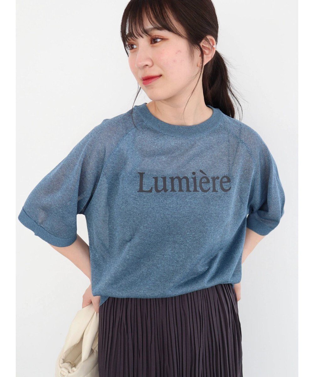 【グリーンパークス/Green Parks】のシアーロゴニットプルオーバー インテリア・キッズ・メンズ・レディースファッション・服の通販 founy(ファニー) 　ファッション　Fashion　レディースファッション　Fashion for Women　トップス・カットソー　Cut & Sew Tops　ニット　Knit Tops & Sweaters　カジュアルプルオーバー・ニットトップス　Pullovers & Knit Tops / Casual Pullovers　スリーブ　Sleeve, Long Sleeve / Short Sleeve　セーター　Sweater, Knitwear　フロント　Front, Front Design　ポケット　Pocket, Pocket Detail　A/W・秋冬　Autumn/Winter　Blue|ID: prp329100003441495 ipo3291000000032581444