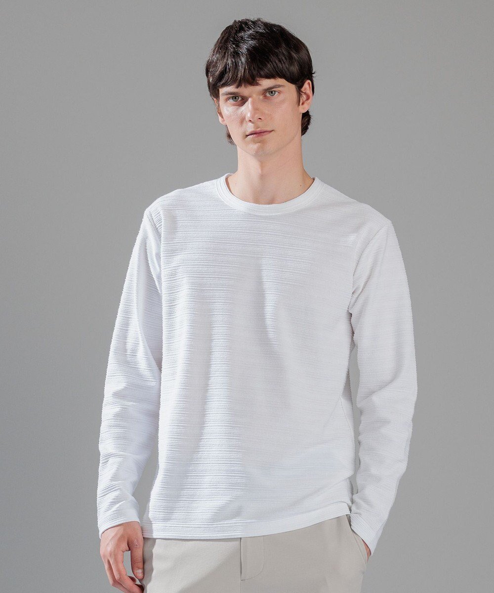 【ジョゼフ オム/JOSEPH HOMME / MEN】のメランジリップル クルーネックカットソー 人気、トレンドファッション・服の通販 founy(ファニー) 　ファッション　Fashion　メンズファッション　MEN　トップス・カットソー　Tops/Tshirt/Men　シャツ　Shirts　A/W・秋冬　Aw・Autumn/Winter・Fw・Fall-Winter　カットソー　Cut And Sew　シャドー　Shadow　ジャケット　Jacket　スリーブ　Sleeve　ベーシック　Basic　ボーダー　Border　メランジ　Melange　ロング　Long　エレガント 上品　Elegant　長袖　Long Sleeve　 other-1|ID: prp329100003474476 ipo3291000000028082545