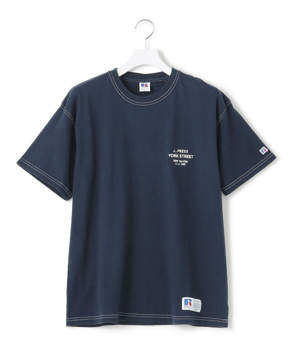 【ジェイプレスヨークストリート/J.PRESS YORK STREET】の【UNISEX】RUSSELL×YORK STREET ロゴTシャツ インテリア・キッズ・メンズ・レディースファッション・服の通販 founy(ファニー) 　ファッション　Fashion　レディースファッション　WOMEN　トップス・カットソー　Tops/Tshirt　シャツ/ブラウス　Shirts/Blouses　ロング / Tシャツ　T-Shirts　カットソー　Cut and Sewn　アメリカン　American　春　Spring　カットソー　Cut And Sew　スポーツ　Sports　定番　Standard　プリント　Print　半袖　Short Sleeve　ユニセックス　Unisex　ラッセル　Russell　ラバー　Rubber　S/S・春夏　Ss・Spring/Summer　夏　Summer　ネイビー系|ID: prp329100003497422 ipo3291000000023121211