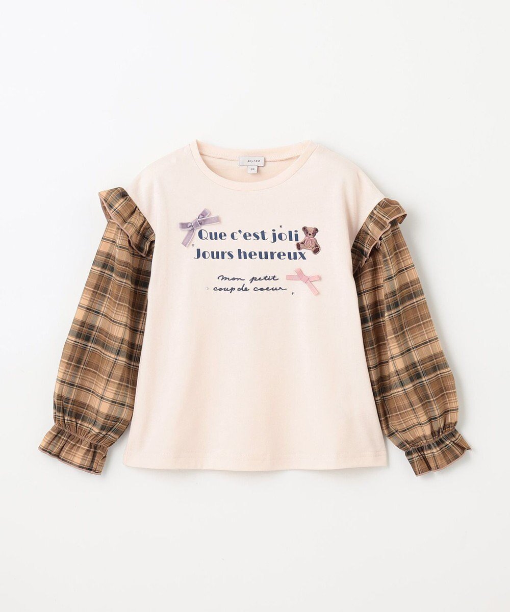 【エニファム/any FAM / KIDS】のチェック袖 ドッキング プルオーバー インテリア・キッズ・メンズ・レディースファッション・服の通販 founy(ファニー) 　ファッション　Fashion　キッズファッション　KIDS　トップス・カットソー　Tops/Tees/Kids　A/W・秋冬　Aw・Autumn/Winter・Fw・Fall-Winter　カットソー　Cut And Sew　ストーン　Stone　チェック　Check　ドッキング　Docking　フリル　Frills　ポケット　Pocket　リボン　Ribbon　秋　Autumn/Fall　エクリュ|ID: prp329100003507855 ipo3291000000029385976