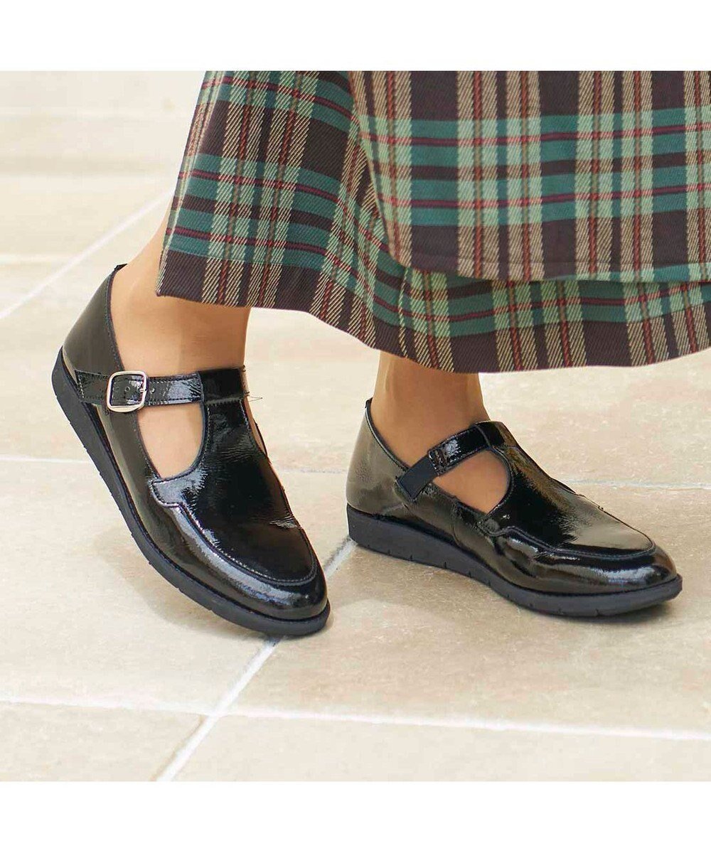 【イング/ing】のing 【WEB限定】Tストラップデザインシューズ インテリア・キッズ・メンズ・レディースファッション・服の通販 founy(ファニー) 　ファッション　Fashion　レディースファッション　WOMEN　クッション　Cushion　軽量　Lightweight　シューズ　Shoes　ストラップシューズ　Strap Shoes　ソックス　Socks　トレンド　Trend　ドレス　Dress　バランス　Balance　フラット　Flat　ベーシック　Basic　ラップ　Wrap　日本製　Made In Japan　ビジネス 仕事 通勤　Business　ブラックエナメル|ID: prp329100003513059 ipo3291000000023423881