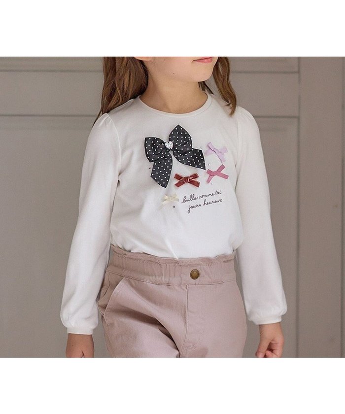 【エニファム/any FAM / KIDS】のリボンモチーフ Tシャツ インテリア・キッズ・メンズ・レディースファッション・服の通販 founy(ファニー) https://founy.com/ ファッション Fashion キッズファッション KIDS トップス・カットソー Tops/Tees/Kids A/W・秋冬 Aw・Autumn/Winter・Fw・Fall-Winter おすすめ Recommend カットソー Cut And Sew サロペット Overalls シンプル Simple チェック Check ポケット Pocket モチーフ Motif リボン Ribbon |ID: prp329100003515806 ipo3291000000029386061