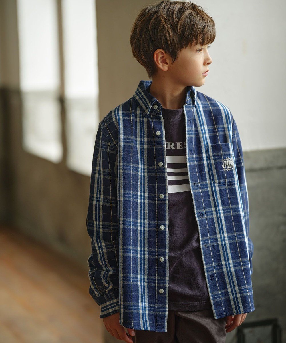 【ジェイ プレス/J.PRESS / KIDS】の【110-130cm】ストライプ&チェック シャツ インテリア・キッズ・メンズ・レディースファッション・服の通販 founy(ファニー) 　ファッション　Fashion　キッズファッション　KIDS　トップス・カットソー　Tops/Tees/Kids　2023年　2023　2023-2024秋冬・A/W　Aw/Autumn/Winter//Fw/Fall-Winter/2023-2024　A/W・秋冬　Aw・Autumn/Winter・Fw・Fall-Winter　冬　Winter　おすすめ　Recommend　スウェット　Sweat　ストライプ　Stripe　チェック　Check　フォーマル　Formal　ベスト　Vest　ワンポイント　One Point　羽織　Haori　長袖　Long Sleeve　ネイビー系チェック|ID: prp329100003540367 ipo3291000000029385721