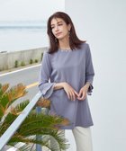 【ティアクラッセ/Tiaclasse】の【洗える】ビジュー付きフレア袖チュニックブラウス ブルー|ID: prp329100003546434 ipo3291000000028386652