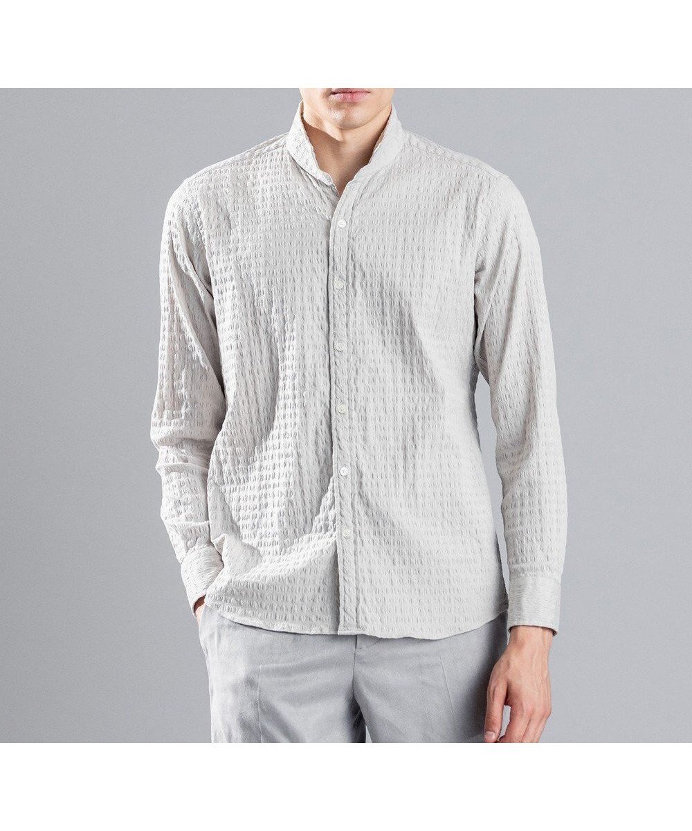 【ジョゼフ オム/JOSEPH HOMME / MEN】のトリックジャガード ウイングカラーシャツ 人気、トレンドファッション・服の通販 founy(ファニー) 　ファッション　Fashion　メンズファッション　MEN　トップス・カットソー　Tops/Tshirt/Men　シャツ　Shirts　A/W・秋冬　Aw・Autumn/Winter・Fw・Fall-Winter　サッカー　Soccer　サテン　Satin　シェイプ　Shape　シンプル　Simple　ハウンドトゥース　Houndstooth　長袖　Long Sleeve　 other-1|ID: prp329100003635475 ipo3291000000027423102