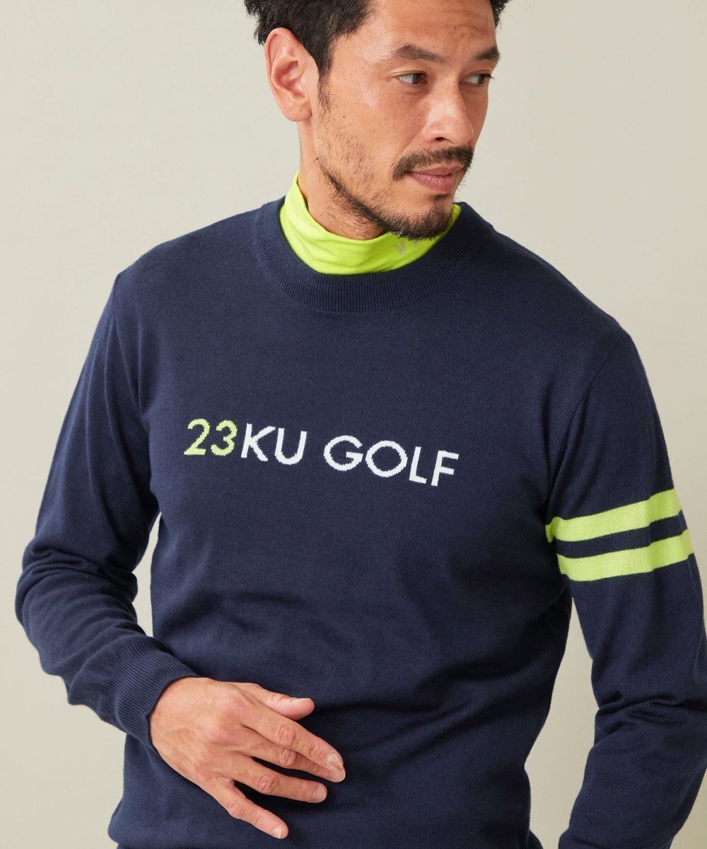 【23区 ゴルフ/23区GOLF / MEN】の【MEN】【ウォッシャブル】ウールブレンド ロゴニット インテリア・キッズ・メンズ・レディースファッション・服の通販 founy(ファニー) 　ファッション　Fashion　メンズファッション　MEN　トップス・カットソー　Tops/Tshirt/Men　ニット　Knit Tops　A/W・秋冬　Aw・Autumn/Winter・Fw・Fall-Winter　ウォッシャブル　Washable　ゴルフ　Golf　スポーティ　Sporty　セーター　Sweater　ボトム　Bottom　無地　Plain Color　ネイビー系|ID: prp329100003640598 ipo3291000000027422043