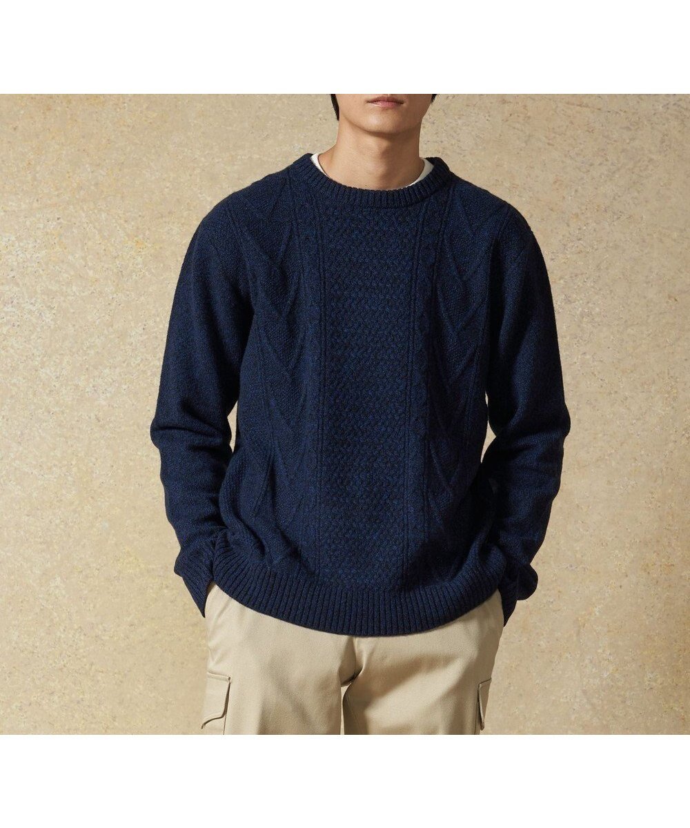 【ジェイ プレス/J.PRESS / MEN】の【Cash Lamb s Wool】ケーブルクルーネック ニット インテリア・キッズ・メンズ・レディースファッション・服の通販 founy(ファニー) 　ファッション　Fashion　メンズファッション　MEN　トップス・カットソー　Tops/Tshirt/Men　ニット　Knit Tops　カシミヤ　Cashmere　セーター　Sweater　バランス　Balance　モチーフ　Motif　A/W・秋冬　Aw・Autumn/Winter・Fw・Fall-Winter　再入荷　Restock/Back In Stock/Re Arrival　ネイビー系|ID: prp329100003655157 ipo3291000000029437370