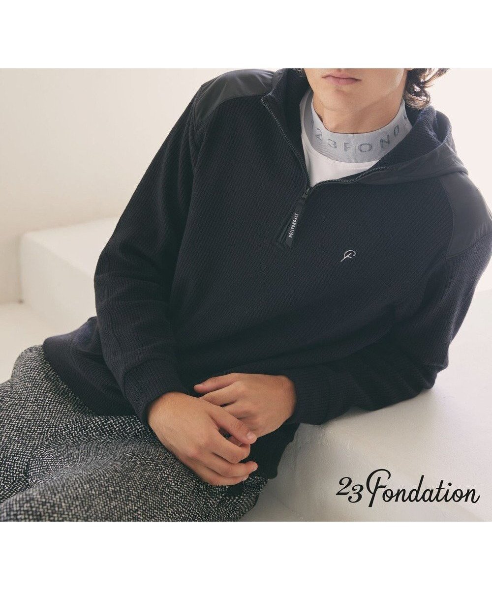 【23区 ゴルフ/23区GOLF / MEN】の【23Fondation/MEN】【吸湿発熱】ワッフルジャガード ハーフジップ インテリア・キッズ・メンズ・レディースファッション・服の通販 founy(ファニー) 　ファッション　Fashion　メンズファッション　MEN　トップス・カットソー　Tops/Tshirt/Men　パーカ　Sweats　A/W・秋冬　Aw・Autumn/Winter・Fw・Fall-Winter　アクリル　Acrylic　ゴルフ　Golf　ストレッチ　Stretch　スポーティ　Sporty　パーカー　Hoodie　ワッフル　Waffle　ネイビー系|ID: prp329100003658431 ipo3291000000027412673