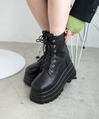 【ウィゴー/WEGO】のボリュームレースアップショートブーツ ブラック|ID: prp329100003696665 ipo3291000000029434649