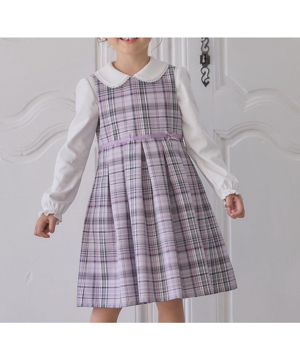 【エニファム/any FAM / KIDS】のチェック ジャンパースカート インテリア・キッズ・メンズ・レディースファッション・服の通販 founy(ファニー) 　ファッション　Fashion　キッズファッション　KIDS　ワンピース　Dress/Kids　エレガント 上品　Elegant　春　Spring　洗える　Washable　切替　Switching　軽量　Lightweight　チェック　Check　チャーム　Charm　フレア　Flare　リボン　Ribbon　S/S・春夏　Ss・Spring/Summer　おすすめ　Recommend　夏　Summer　セレモニー　Ceremony　入学式　Entrance Ceremony　結婚式　Wedding Ceremony　ピンクベージュ|ID: prp329100003716113 ipo3291000000025147663