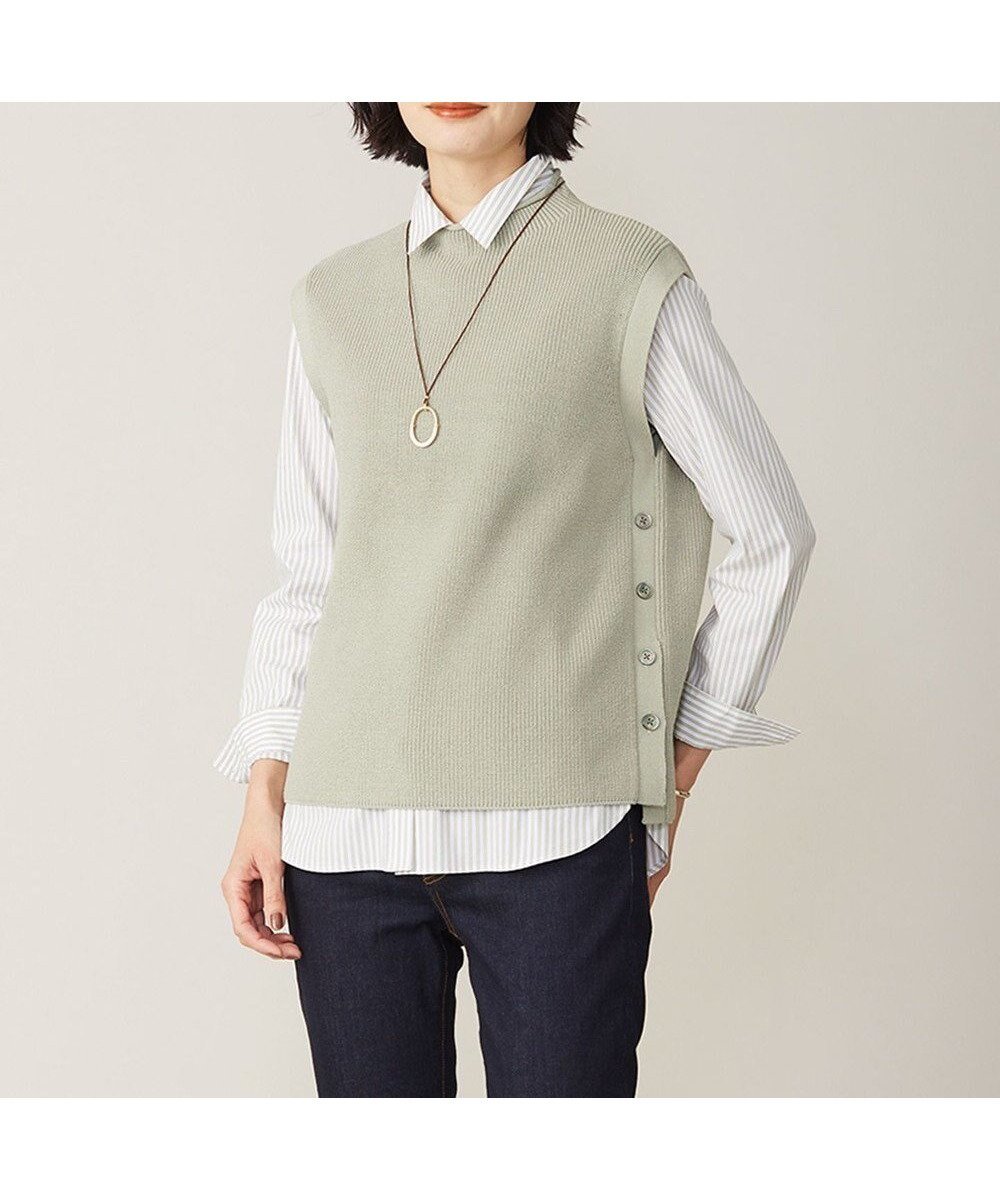 【ジェイ プレス/J.PRESS】の【洗える】CLEAR COTTON BLEND ニット ベスト インテリア・キッズ・メンズ・レディースファッション・服の通販 founy(ファニー) 　ファッション　Fashion　レディースファッション　WOMEN　アウター　Coat Outerwear　トップス・カットソー　Tops/Tshirt　ニット　Knit Tops　ベスト/ジレ　Gilets/Vests　インナー　Inner　春　Spring　洗える　Washable　畦　Ridge　カットソー　Cut And Sew　トレンド　Trend　ベスト　Vest　ボトルネック　Bottleneck　A/W・秋冬　Aw・Autumn/Winter・Fw・Fall-Winter　再入荷　Restock/Back In Stock/Re Arrival　エレガント 上品　Elegant　スモーキーグリーン系|ID: prp329100003717990 ipo3291000000028348574