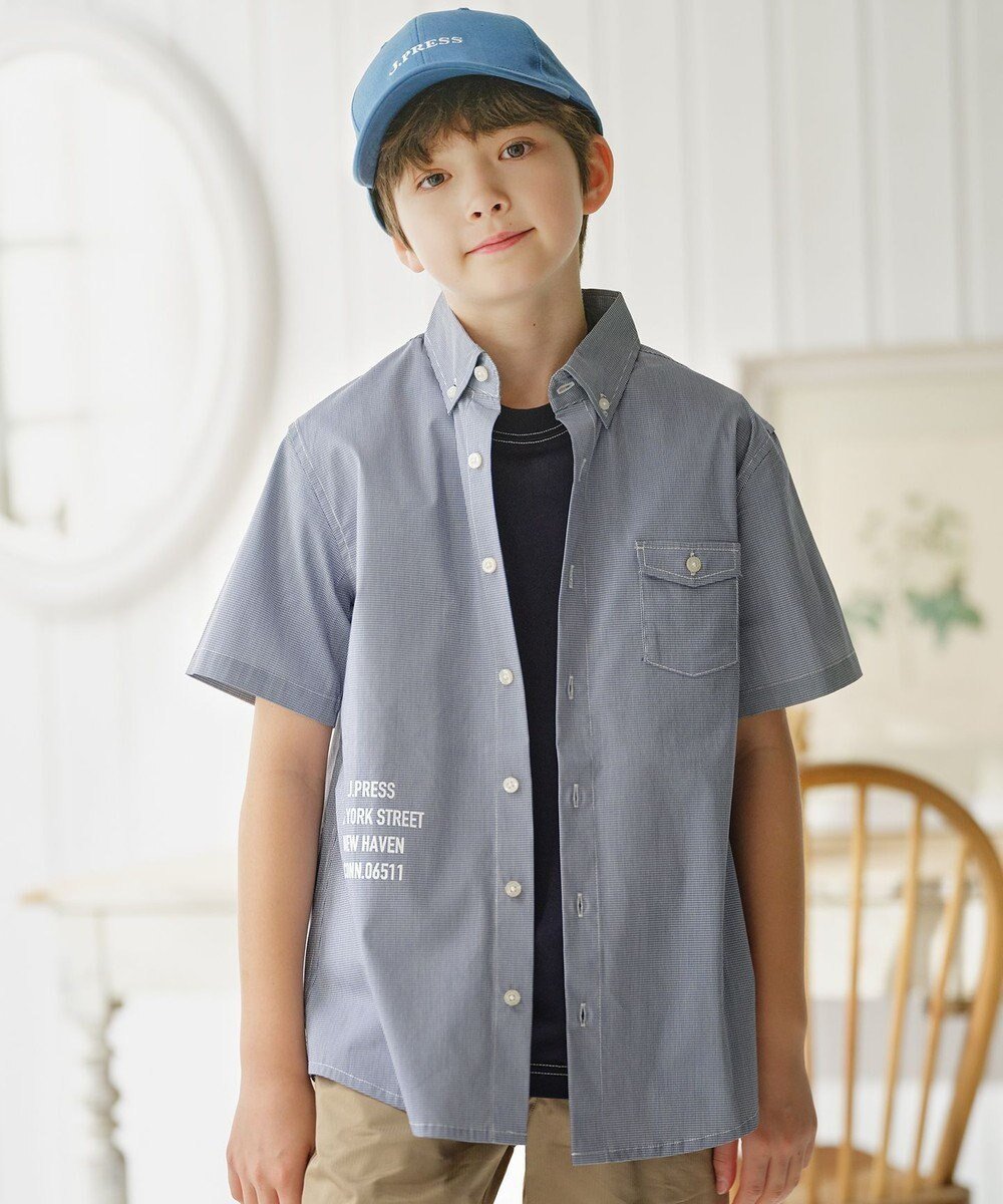 【ジェイ プレス/J.PRESS / KIDS】の【110-130cm】ロゴプリント チェックシャツ インテリア・キッズ・メンズ・レディースファッション・服の通販 founy(ファニー) 　ファッション　Fashion　キッズファッション　KIDS　トップス・カットソー　Tops/Tees/Kids　春　Spring　ギンガム　Gingham　今季　This Season　スマホ　Smartphone　ダウン　Down　チェック　Check　プリント　Print　ポケット　Pocket　半袖　Short Sleeve　羽織　Haori　S/S・春夏　Ss・Spring/Summer　おすすめ　Recommend　夏　Summer　2024年　2024　2024春夏・S/S　Ss,Spring/Summer,2024　ネイビー系3|ID: prp329100003888925 ipo3291000000025616279