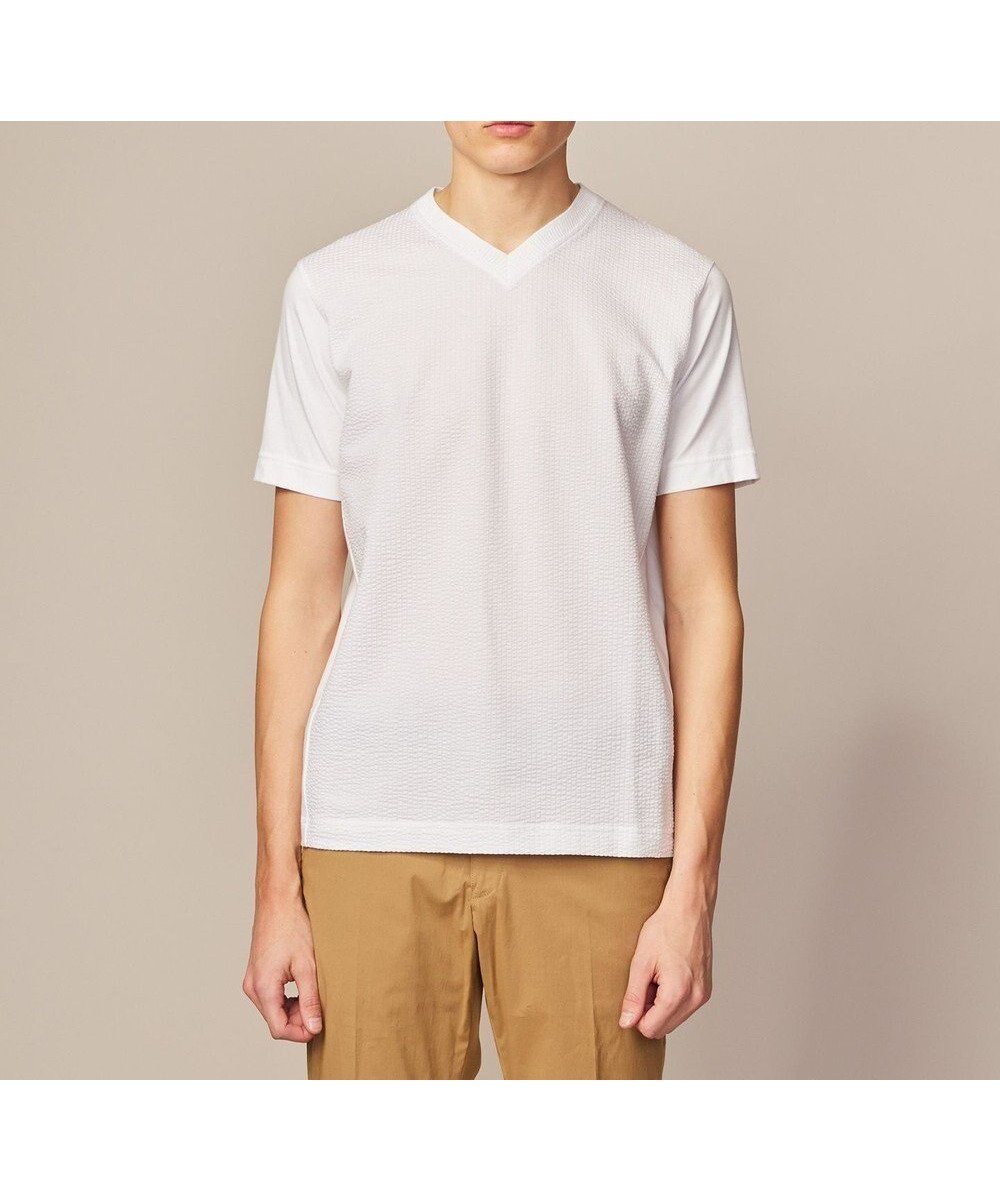 【ジョセフ アブード/JOSEPH ABBOUD / MEN】の【オリジナルオーガニックコットン使用】JOE COTTONサッカー Vネック Tシャツ 人気、トレンドファッション・服の通販 founy(ファニー) 　ファッション　Fashion　メンズファッション　MEN　トップス・カットソー　Tops/Tshirt/Men　シャツ　Shirts　春　Spring　カットソー　Cut And Sew　コンビ　Combination　今季　This Season　サッカー　Soccer　ジャケット　Jacket　S/S・春夏　Ss・Spring/Summer　再入荷　Restock/Back In Stock/Re Arrival　夏　Summer　エレガント 上品　Elegant　 other-1|ID: prp329100003903110 ipo3291000000027382200