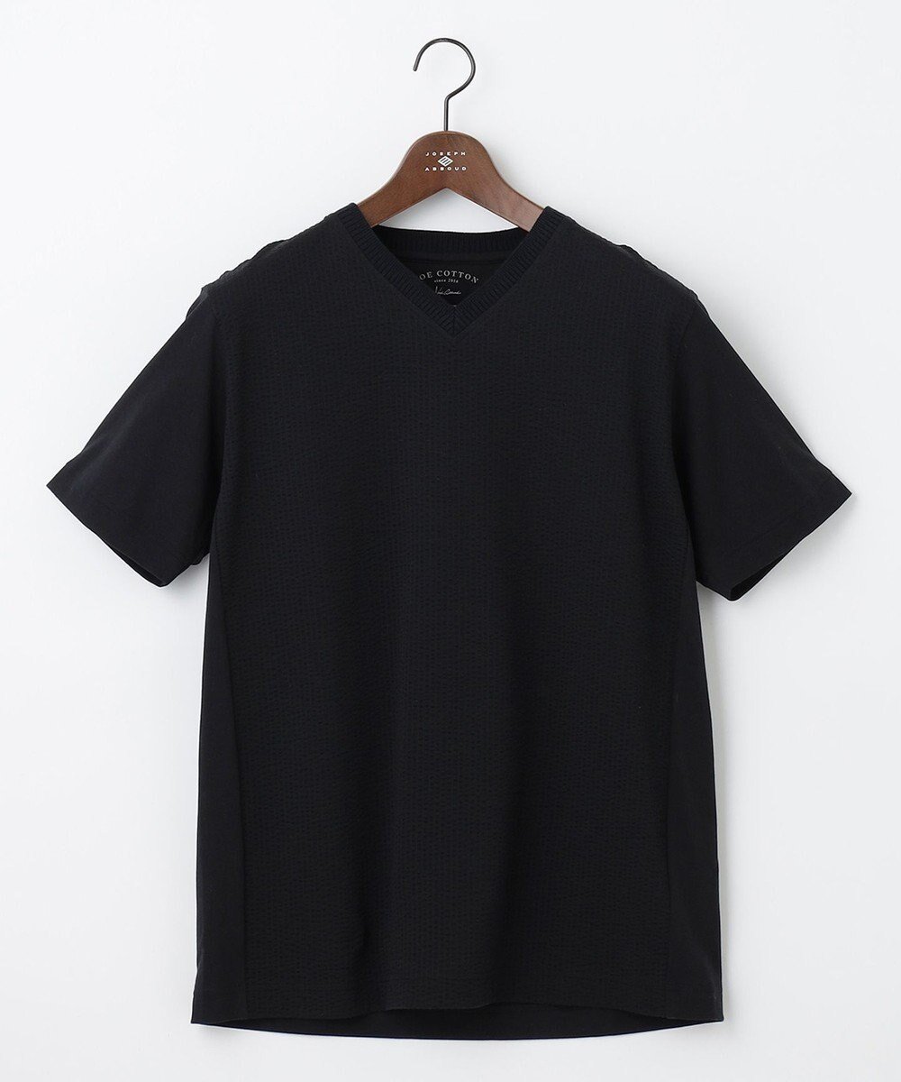 【ジョセフ アブード/JOSEPH ABBOUD / MEN】の【オリジナルオーガニックコットン使用】JOE COTTONサッカー Vネック Tシャツ インテリア・キッズ・メンズ・レディースファッション・服の通販 founy(ファニー) 　ファッション　Fashion　メンズファッション　MEN　トップス・カットソー　Tops/Tshirt/Men　シャツ　Shirts　春　Spring　カットソー　Cut And Sew　コンビ　Combination　今季　This Season　サッカー　Soccer　ジャケット　Jacket　S/S・春夏　Ss・Spring/Summer　再入荷　Restock/Back In Stock/Re Arrival　夏　Summer　エレガント 上品　Elegant　ブラック系|ID: prp329100003903110 ipo3291000000027382202