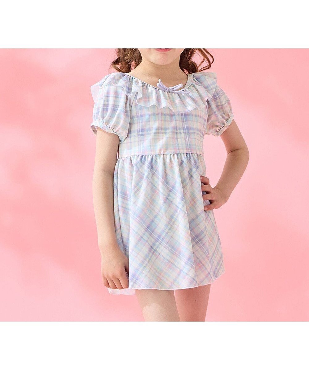 【エニィ/ANY / KIDS】のチェック柄 セパレート 水着 インテリア・キッズ・メンズ・レディースファッション・服の通販 founy(ファニー) 　ファッション　Fashion　キッズファッション　Fashion for Kids　インナー　Innerwear　セパレート　Separate, Two-Piece　チェック　Check, Plaid, Tartan　チュニック　Tunic, Long Top　パステル　Pastel, Soft Color　フリル　Frill, Ruffle　ラベンダー　Lavender　リボン　Ribbon, Bow　半袖　Short Sleeve, Half Sleeve　夏　Summer　春　Spring　S/S・春夏　SS, Spring/Summer, Warm Season　楽ちん　Easy Fit, Comfortable　水着　Swimsuit, Swimwear　ミント系チェック|ID: prp329100003940460 ipo3291000000033653127