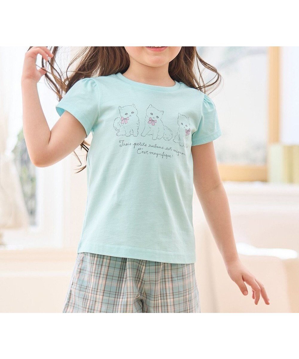 【エニィ/ANY / KIDS】の【WEB限定】7days プリント 半袖 Tシャツ インテリア・キッズ・メンズ・レディースファッション・服の通販 founy(ファニー) 　ファッション　Fashion　キッズファッション　Fashion for Kids　トップス・カットソー　Cut & Sew Tops　春　Spring　カットソー　Cut and Sewn Top　ギャザー　Gathered, Ruffled　プリント　Print, Printed Pattern　ポケット　Pocket, Pocket Detail　半袖　Short Sleeve, Half Sleeve　ラベンダー　Lavender　S/S・春夏　SS, Spring/Summer, Warm Season　プチプライス・低価格　Affordable / Budget Price　おすすめ　Recommended / Our Picks　夏　Summer　ライトブルー×ネコ|ID: prp329100003940465 ipo3291000000034615817