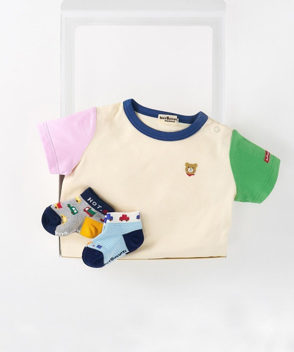 【ミキハウスホットビスケッツ/MIKI HOUSE HOT BISCUITS / KIDS】のワンポイント半袖Tシャツ&ローカットソックスギフトセット【BOX付き】 インテリア・キッズ・メンズ・レディースファッション・服の通販 founy(ファニー) 　ファッション　Fashion　キッズファッション　KIDS　おすすめ　Recommend　カラフル　Colorful　ギフト プレゼント　Gift Present　シンプル　Simple　ソックス　Socks　ベビー　Baby　ワンポイント　One Point　半袖　Short Sleeve　夏　Summer　アイボリー|ID: prp329100003973975 ipo3291000000026616617