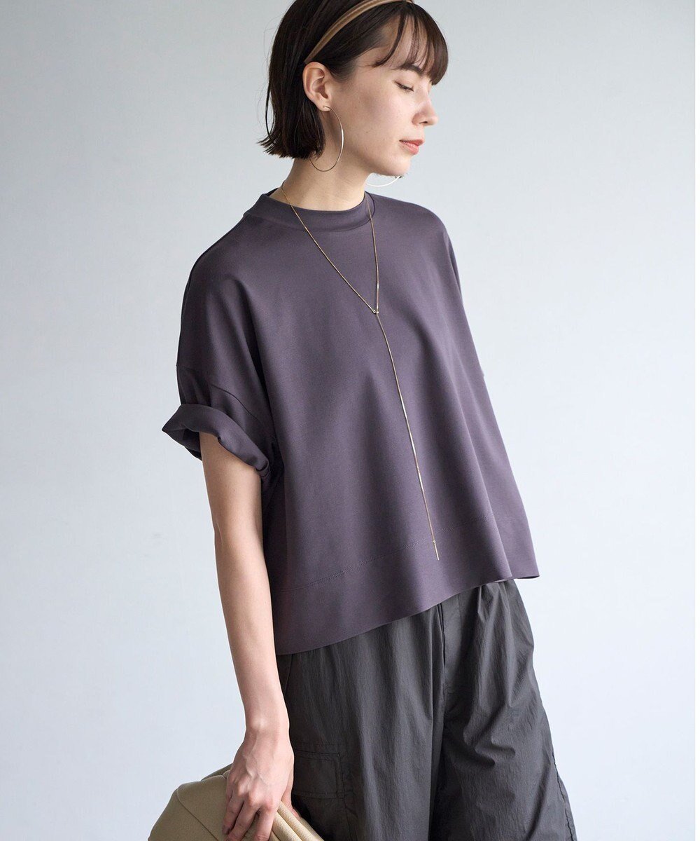 【アンフィーロ 自由区/UNFILO】の【洗える/接触冷感】BEAUTY FORM クロップドワイドTシャツ インテリア・キッズ・メンズ・レディースファッション・服の通販 founy(ファニー) 　ファッション　Fashion　レディースファッション　Fashion for Women　トップス・カットソー　Cut & Sew Tops　シャツ・ブラウス・オフィスカジュアル　Elegant Blouses & Button-Ups　ロングTシャツ・Tシャツ　Longline T-Shirts & Tees　カットソー・ベーシックTシャツ　Cut-and-Sewn Tops / Stretch Tees & Basics　春　Spring　洗える　Machine Washable　カットソー　Cut and Sewn Top　クロップド　Cropped, Short Length　軽量　Lightweight, Ultra Light　シンプル　Simple, Minimal　ストレッチ　Stretch, Stretchy Fabric　雑誌　Magazine, Fashion Magazine　バランス　Balance, Style Balance　ボトム　Bottoms, Lower Wear　ワイド　Wide, Wide Fit　S/S・春夏　SS, Spring/Summer, Warm Season　おすすめ　Recommended / Our Picks　夏　Summer　チャコールグレー|ID: prp329100003975278 ipo3291000000029650233