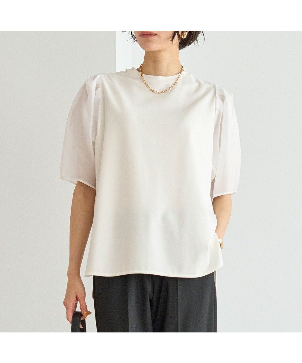 【アンフィーロ 自由区/UNFILO】の【洗える/接触冷感】BEAUTY FORM シアースリーブTシャツ インテリア・キッズ・メンズ・レディースファッション・服の通販 founy(ファニー) 　ファッション　Fashion　レディースファッション　WOMEN　トップス・カットソー　Tops/Tshirt　シャツ/ブラウス　Shirts/Blouses　ロング / Tシャツ　T-Shirts　カットソー　Cut and Sewn　春　Spring　洗える　Washable　カットソー　Cut And Sew　コンビ　Combination　軽量　Lightweight　ストレッチ　Stretch　スリーブ　Sleeve　デニム　Denim　ボトム　Bottom　S/S・春夏　Ss・Spring/Summer　おすすめ　Recommend　夏　Summer　エレガント 上品　Elegant　ホワイト|ID: prp329100003975279 ipo3291000000031087631