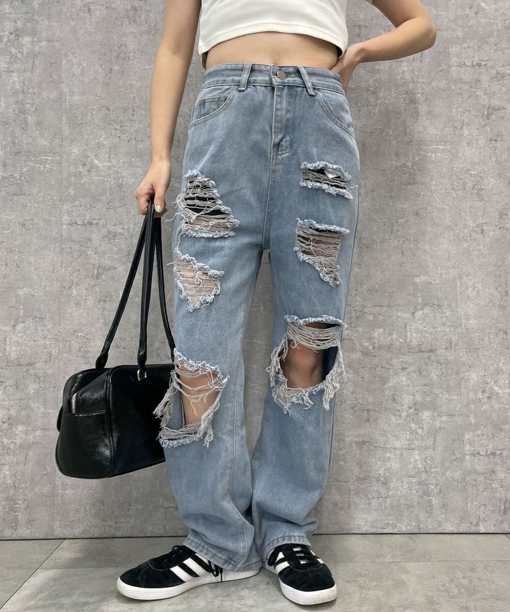 【ウィゴー/WEGO】の【S～Lサイズ】ヘビークラッシュデニムパンツ 人気、トレンドファッション・服の通販 founy(ファニー) 　ファッション　Fashion　レディースファッション　WOMEN　パンツ　Pants　デニムパンツ　Denim Pants　S/S・春夏　Ss・Spring/Summer　おすすめ　Recommend　スマホ　Smartphone　ダメージ　Damage　デニム　Denim　夏　Summer　春　Spring　 other-1|ID: prp329100004014806 ipo3291000000029253676