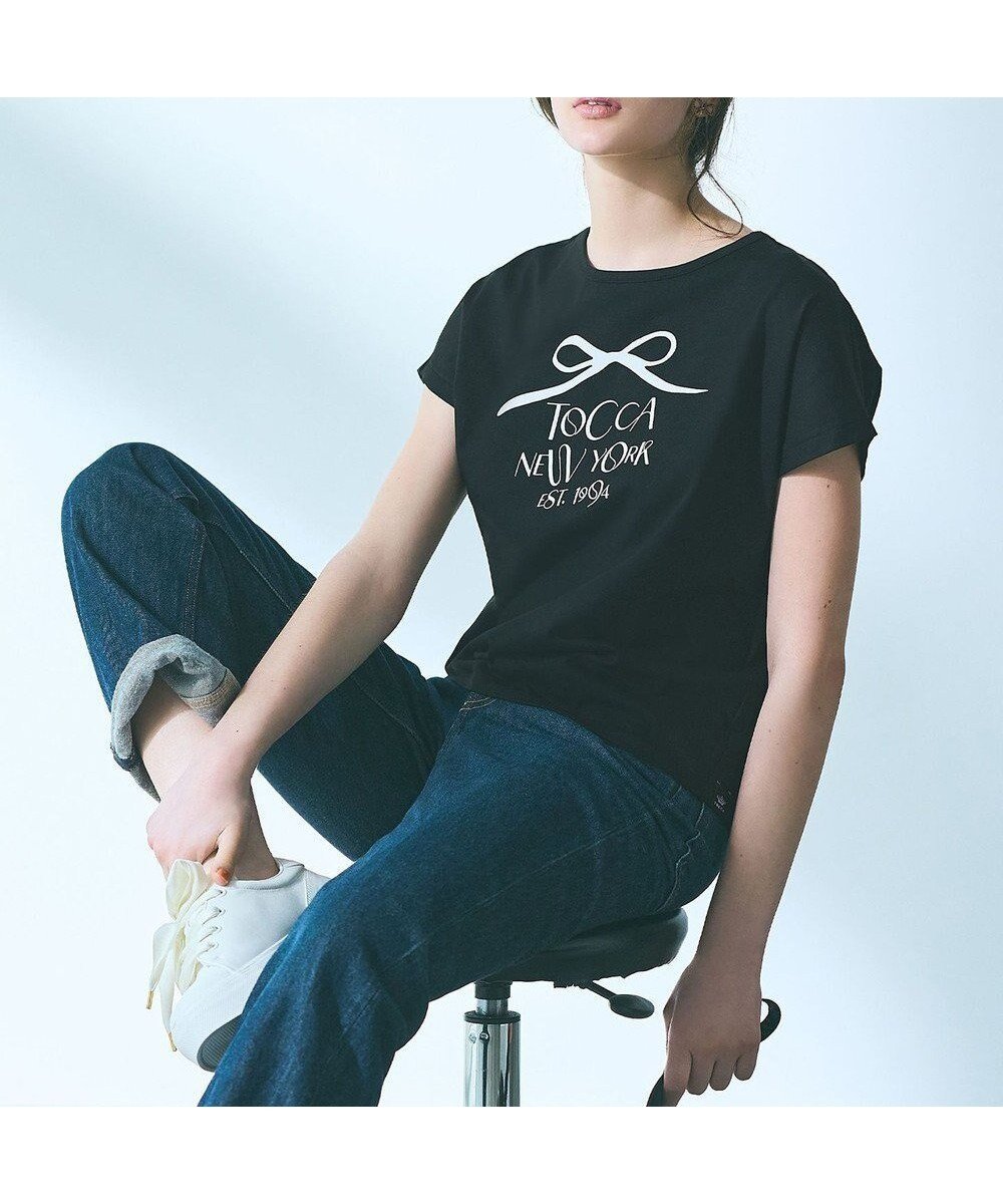 【トッカ/TOCCA】の【接触冷感・UV90%以上カット・洗える!】DANCING RIBBON Tシャツ インテリア・キッズ・メンズ・レディースファッション・服の通販 founy(ファニー) 　ファッション　Fashion　レディースファッション　WOMEN　トップス・カットソー　Tops/Tshirt　シャツ/ブラウス　Shirts/Blouses　ロング / Tシャツ　T-Shirts　カットソー　Cut and Sewn　S/S・春夏　Ss・Spring/Summer　カットソー　Cut And Sew　リボン　Ribbon　夏　Summer　春　Spring　洗える　Washable　ブラック系|ID: prp329100004020737 ipo3291000000026664202