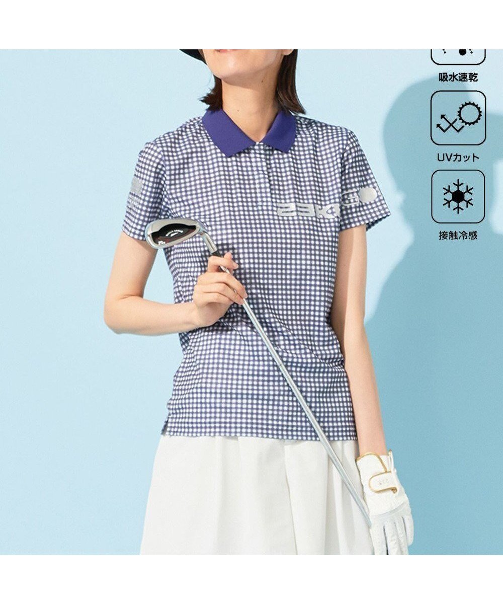 【23区 ゴルフ/NIJYUSANKU GOLF】の【WOMEN】【接触冷感・UVケア・吸水速乾】ギンガムチェック柄 ポロシャツ インテリア・キッズ・メンズ・レディースファッション・服の通販 founy(ファニー) 　ファッション　Fashion　レディースファッション　WOMEN　トップス・カットソー　Tops/Tshirt　シャツ/ブラウス　Shirts/Blouses　ポロシャツ　Polo Shirts　春　Spring　ギンガム　Gingham　クール　Cool　吸水　Water Absorption　シルバー　Silver　チェック　Check　ボトム　Bottom　ポロシャツ　Polo Shirt　モチーフ　Motif　ラウンド　Round　リゾート　Resort　S/S・春夏　Ss・Spring/Summer　夏　Summer　旅行　Travel　ゴルフ　Golf　ネイビー系3|ID: prp329100004035817 ipo3291000000027260541