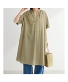 【グリーンパークス/Green Parks】の綿麻混スキッパーミニワンピース Khaki|ID:prp329100004039165