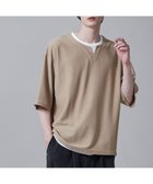 【ウィゴー/WEGO / MEN】のフェイクレイヤードキーネックT(S) ベージュ|ID: prp329100004043261 ipo3291000000029030363