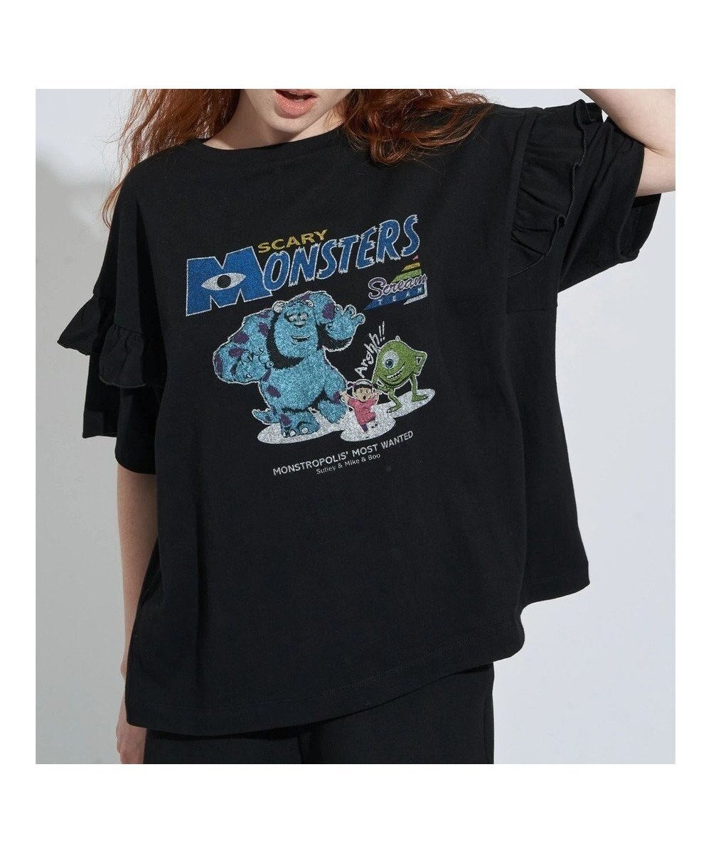 【アメリカンホリック/AMERICAN HOLIC】のフリルTシャツ/Monsters inc インテリア・キッズ・メンズ・レディースファッション・服の通販 founy(ファニー) 　ファッション　Fashion　レディースファッション　WOMEN　トップス・カットソー　Tops/Tshirt　シャツ/ブラウス　Shirts/Blouses　ロング / Tシャツ　T-Shirts　カットソー　Cut and Sewn　S/S・春夏　Ss・Spring/Summer　カットソー　Cut And Sew　ショルダー　Shoulder　デニム　Denim　トレンド　Trend　フリル　Frills　フレア　Flare　フロント　Front　モチーフ　Motif　夏　Summer　春　Spring　Black|ID: prp329100004051207 ipo3291000000027209822