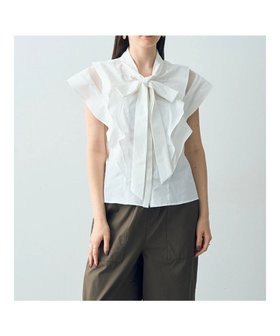 【イェッカ ヴェッカ/YECCA VECCA】のボウタイラッフルブラウス 人気、トレンドファッション・服の通販 founy(ファニー) ファッション Fashion レディースファッション WOMEN トップス・カットソー Tops/Tshirt シャツ/ブラウス Shirts/Blouses A/W・秋冬 Aw・Autumn/Winter・Fw・Fall-Winter おすすめ Recommend シアー Sheer ドッキング Docking ノースリーブ No Sleeve ポケット Pocket ラッフル Raffle リボン Ribbon エレガント 上品 Elegant |ID:prp329100004052789