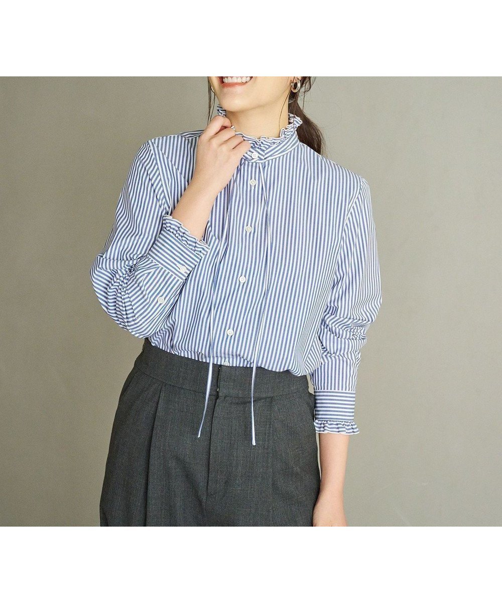 【ハッシュニュアンス/#Newans】のフリルカラーノーブルブラウス インテリア・キッズ・メンズ・レディースファッション・服の通販 founy(ファニー) ファッション Fashion レディースファッション Fashion for Women トップス・カットソー Cut & Sew Tops シャツ・ブラウス・オフィスカジュアル Elegant Blouses & Button-Ups おすすめ Recommended / Our Picks ジャケット Jacket, Outerwear フェミニン Feminine, Girly フリル Frill, Ruffle リボン Ribbon, Bow エレガント 上品 Elegant 洗える Machine Washable A/W・秋冬 Autumn/Winter ネイビーストライプ|ID: prp329100004053886 ipo3291000000033684659