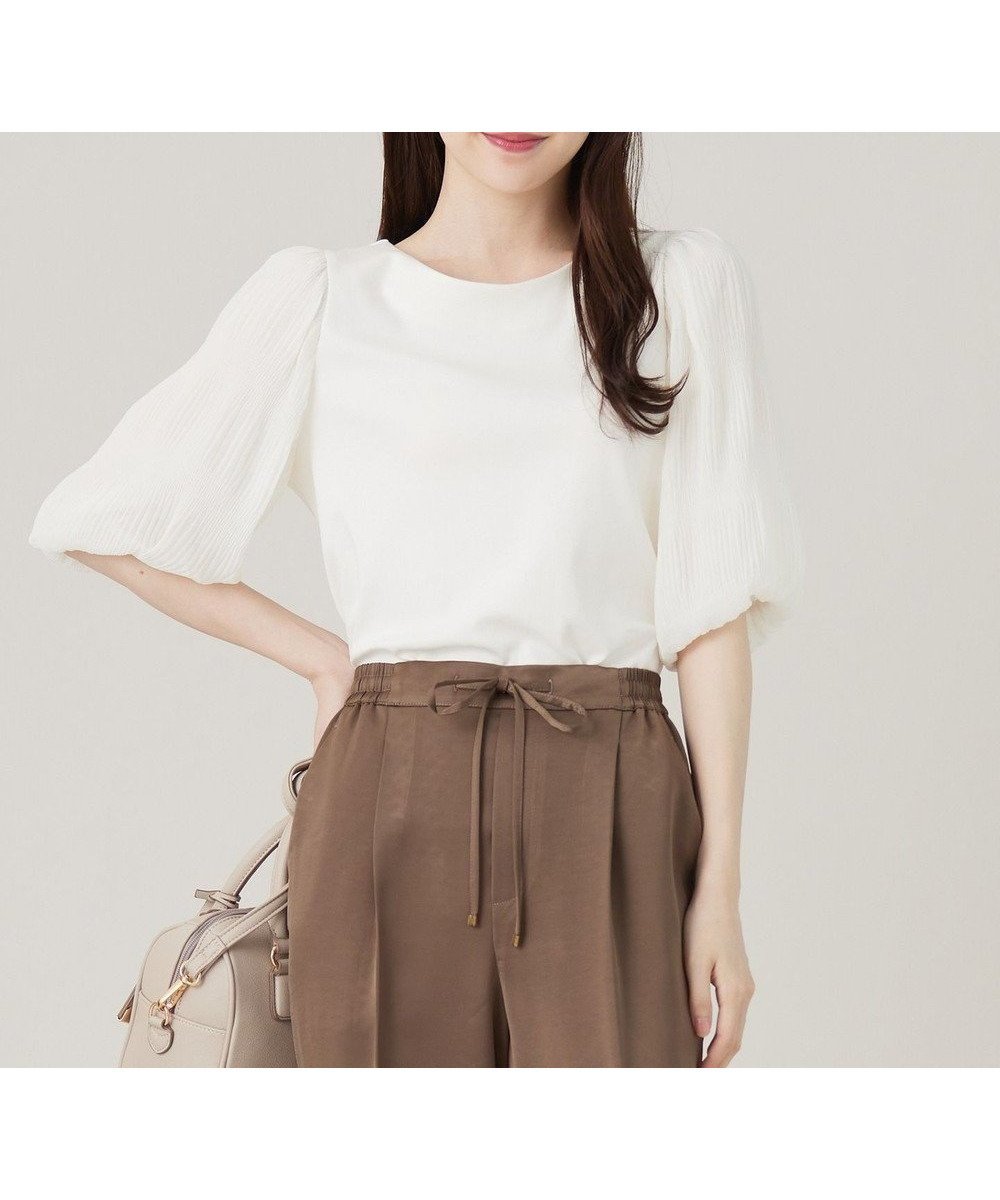 【エニィ スィス/any SiS】の【洗える】マジョリカスリーブ プルオーバー 人気、トレンドファッション・服の通販 founy(ファニー) 　ファッション　Fashion　レディースファッション　Fashion for Women　トップス・カットソー　Cut & Sew Tops　シャツ・ブラウス・オフィスカジュアル　Elegant Blouses & Button-Ups　ロングTシャツ・Tシャツ　Longline T-Shirts & Tees　カジュアルプルオーバー・ニットトップス　Pullovers & Knit Tops / Casual Pullovers　カットソー・ベーシックTシャツ　Cut-and-Sewn Tops / Stretch Tees & Basics　カットソー　Cut and Sewn Top　シアー　Sheer, See-Through　シフォン　Chiffon, Lightweight Fabric　シンプル　Simple, Minimal　スリーブ　Sleeve, Long Sleeve / Short Sleeve　デコルテ　Décolleté, Neckline　フェミニン　Feminine, Girly　エレガント 上品　Elegant　吸水　Absorbent, Quick-Dry　夏　Summer　春　Spring　S/S・春夏　SS, Spring/Summer, Warm Season　洗える　Machine Washable　 other-1|ID: prp329100004065761 ipo3291000000032413706