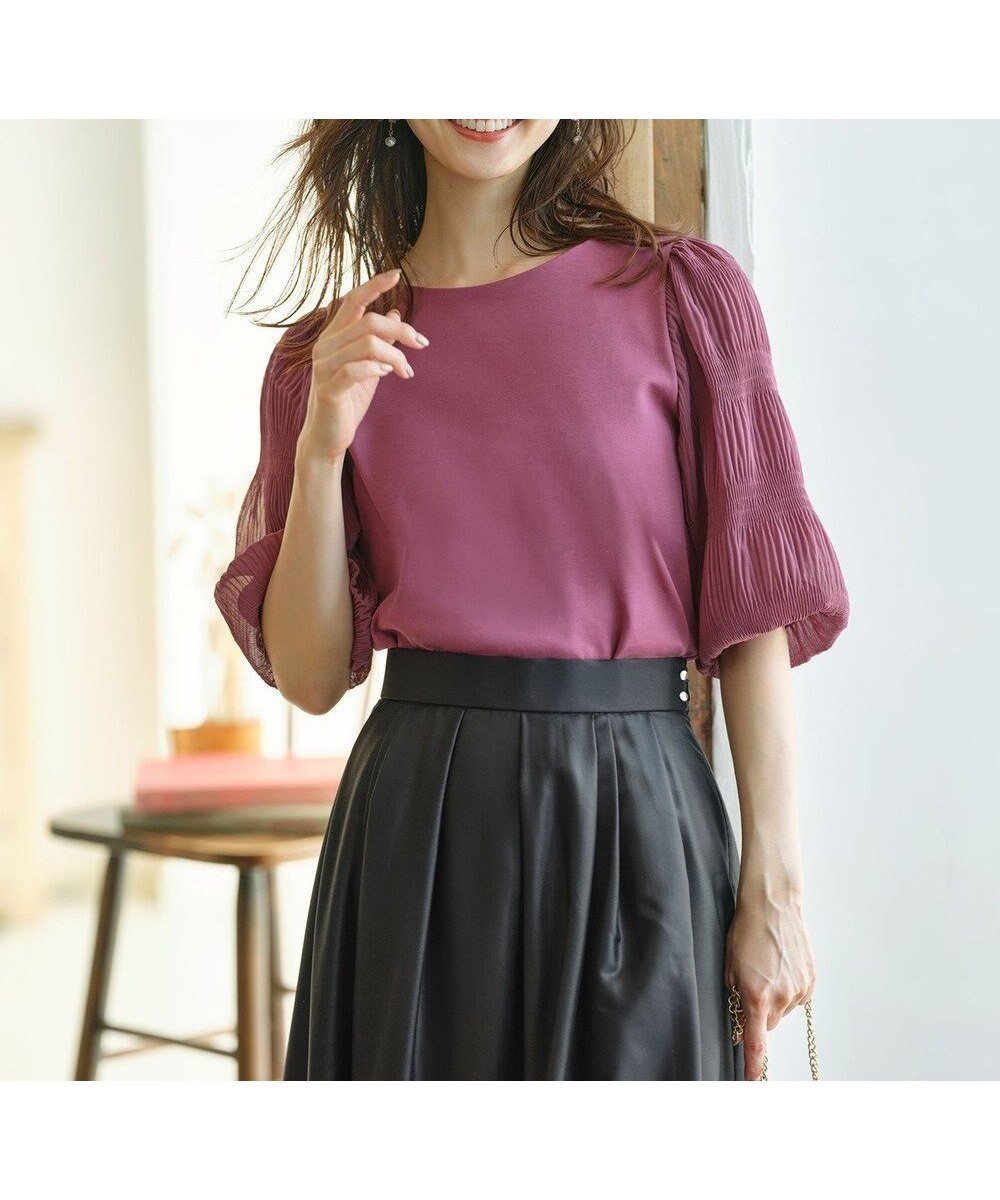 【エニィ スィス/any SiS】の【洗える】マジョリカスリーブ プルオーバー 人気、トレンドファッション・服の通販 founy(ファニー) ファッション Fashion レディースファッション Fashion for Women トップス・カットソー Cut & Sew Tops シャツ・ブラウス・オフィスカジュアル Elegant Blouses & Button-Ups ロングTシャツ・Tシャツ Longline T-Shirts & Tees カジュアルプルオーバー・ニットトップス Pullovers & Knit Tops / Casual Pullovers カットソー・ベーシックTシャツ Cut-and-Sewn Tops / Stretch Tees & Basics カットソー Cut and Sewn Top シアー Sheer, See-Through シフォン Chiffon, Lightweight Fabric シンプル Simple, Minimal スリーブ Sleeve, Long Sleeve / Short Sleeve デコルテ Décolleté, Neckline フェミニン Feminine, Girly エレガント 上品 Elegant 吸水 Absorbent, Quick-Dry 夏 Summer 春 Spring S/S・春夏 SS, Spring/Summer, Warm Season 洗える Machine Washable other-1|ID: prp329100004065761 ipo3291000000034556922