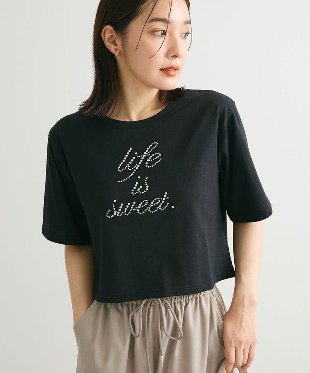 【グリーンパークス/Green Parks】の・swing by ラインストーンロゴショートTEE インテリア・キッズ・メンズ・レディースファッション・服の通販 founy(ファニー) 　ファッション　Fashion　レディースファッション　WOMEN　トップス・カットソー　Tops/Tshirt　シャツ/ブラウス　Shirts/Blouses　ロング / Tシャツ　T-Shirts　カットソー　Cut and Sewn　A/W・秋冬　Aw・Autumn/Winter・Fw・Fall-Winter　カットソー　Cut And Sew　ショート　Short　ストーン　Stone　スリーブ　Sleeve　ポケット　Pocket　ラグジュアリー　Luxury　Black|ID: prp329100004065980 ipo3291000000028463566