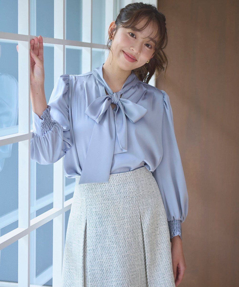 【フェルゥ/Feroux】の【洗える】サテン ボウタイブラウス インテリア・キッズ・メンズ・レディースファッション・服の通販 founy(ファニー) 　ファッション　Fashion　レディースファッション　WOMEN　トップス・カットソー　Tops/Tshirt　シャツ/ブラウス　Shirts/Blouses　おすすめ　Recommend　インナー　Inner　クラシカル　Classical　サテン　Satin　セレモニー　Ceremony　ワイド　Wide　エレガント 上品　Elegant　洗える　Washable　A/W・秋冬　Aw・Autumn/Winter・Fw・Fall-Winter　ビジネス 仕事 通勤　Business　ブルー系|ID: prp329100004078259 ipo3291000000031916640