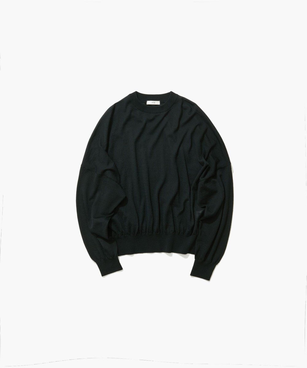 【エイトン/ATON】のSHEER WOOL クルーネックセーター インテリア・キッズ・メンズ・レディースファッション・服の通販 founy(ファニー) 　ファッション　Fashion　レディースファッション　WOMEN　トップス・カットソー　Tops/Tshirt　ニット　Knit Tops　A/W・秋冬　Aw・Autumn/Winter・Fw・Fall-Winter　セーター　Sweater　ドレープ　Drape　モックネック　Mock Neck　エレガント 上品　Elegant　別注　Special Order　夏　Summer　BLACK|ID: prp329100004086511 ipo3291000000029650281