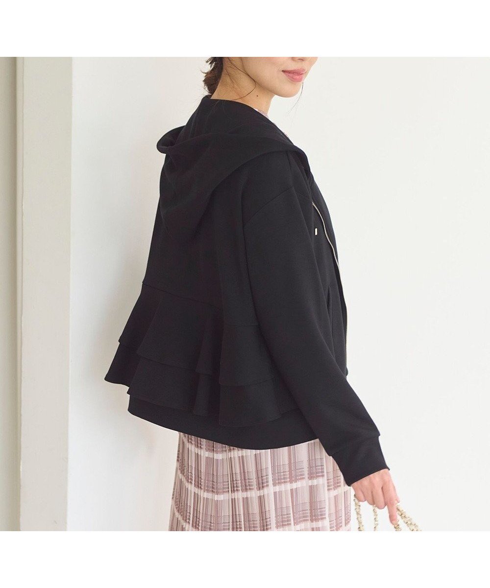 【フェルゥ/Feroux】の【洗える】バックフリル ダンボールパーカー インテリア・キッズ・メンズ・レディースファッション・服の通販 founy(ファニー) 　ファッション　Fashion　レディースファッション　Fashion for Women　トップス・カットソー　Cut & Sew Tops　レディースパーカー・カジュアルフーディー　Casual Hoodies & Sweatshirts　洗える　Machine Washable　秋　Autumn　カットソー　Cut and Sewn Top　タートルネック　Turtleneck, High Neck　なめらか　Smooth, Silky Texture　長袖　Long Sleeve, Full Sleeve　パーカー　Hoodie, Parka　フォルム　Silhouette, Form　フリル　Frill, Ruffle　半袖　Short Sleeve, Half Sleeve　リボン　Ribbon, Bow　冬　Winter / This Winter　A/W・秋冬　Autumn/Winter　S/S・春夏　SS, Spring/Summer, Warm Season　おすすめ　Recommended / Our Picks　夏　Summer　ブラック系|ID: prp329100004086780 ipo3291000000033500193