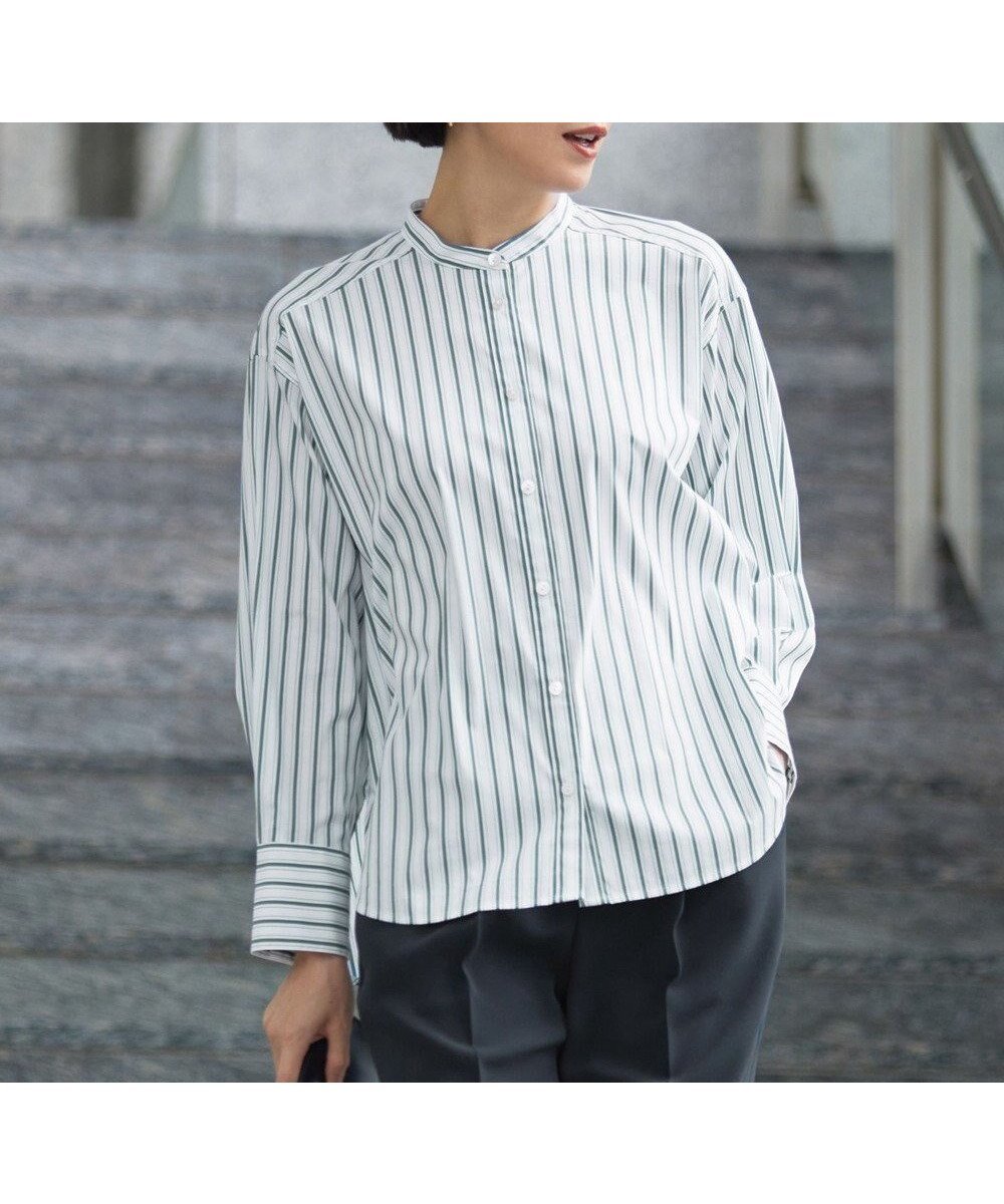 【自由区/JIYU-KU】の【スタイリストコラボ・洗える】SOMELOSバンドカラー シャツ 人気、トレンドファッション・服の通販 founy(ファニー) 　ファッション　Fashion　レディースファッション　WOMEN　トップス・カットソー　Tops/Tshirt　シャツ/ブラウス　Shirts/Blouses　洗える　Washable　カフス　Cuffs　コラボ　Collaboration　ジャケット　Jacket　ストライプ　Stripe　ストレッチ　Stretch　スリット　Slit　雑誌　Magazine　ダブル　Double　定番　Standard　フロント　Front　無地　Plain Color　A/W・秋冬　Aw・Autumn/Winter・Fw・Fall-Winter　 other-1|ID: prp329100004088235 ipo3291000000031968257