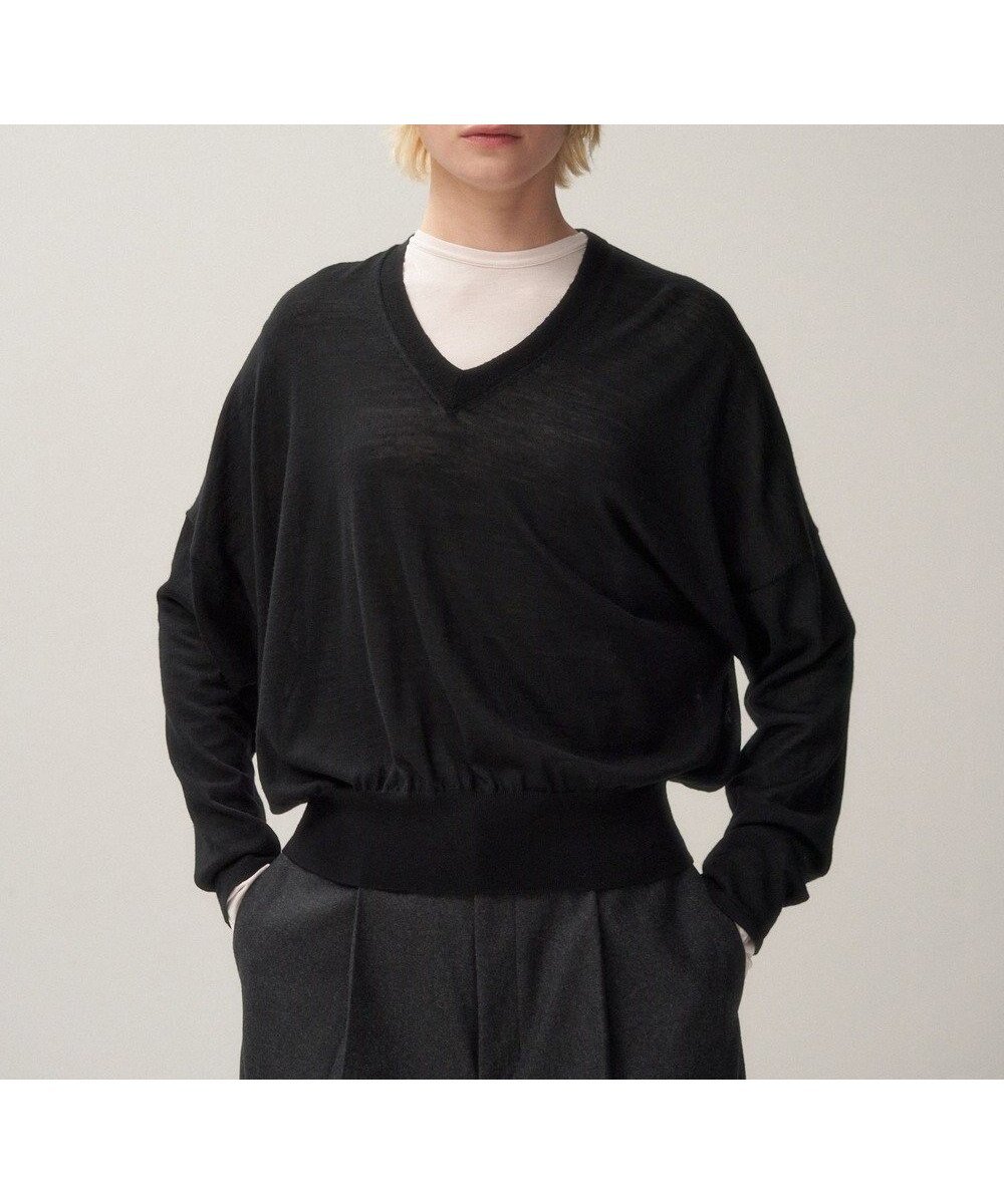 【エイトン/ATON】のSHEER WOOL Vネックセーター インテリア・キッズ・メンズ・レディースファッション・服の通販 founy(ファニー) 　ファッション　Fashion　レディースファッション　WOMEN　トップス・カットソー　Tops/Tshirt　ニット　Knit Tops　Vネック　V-Neck　A/W・秋冬　Aw・Autumn/Winter・Fw・Fall-Winter　セーター　Sweater　ドレープ　Drape　リラックス　Relax　エレガント 上品　Elegant　別注　Special Order　夏　Summer　BLACK|ID: prp329100004089957 ipo3291000000029647904