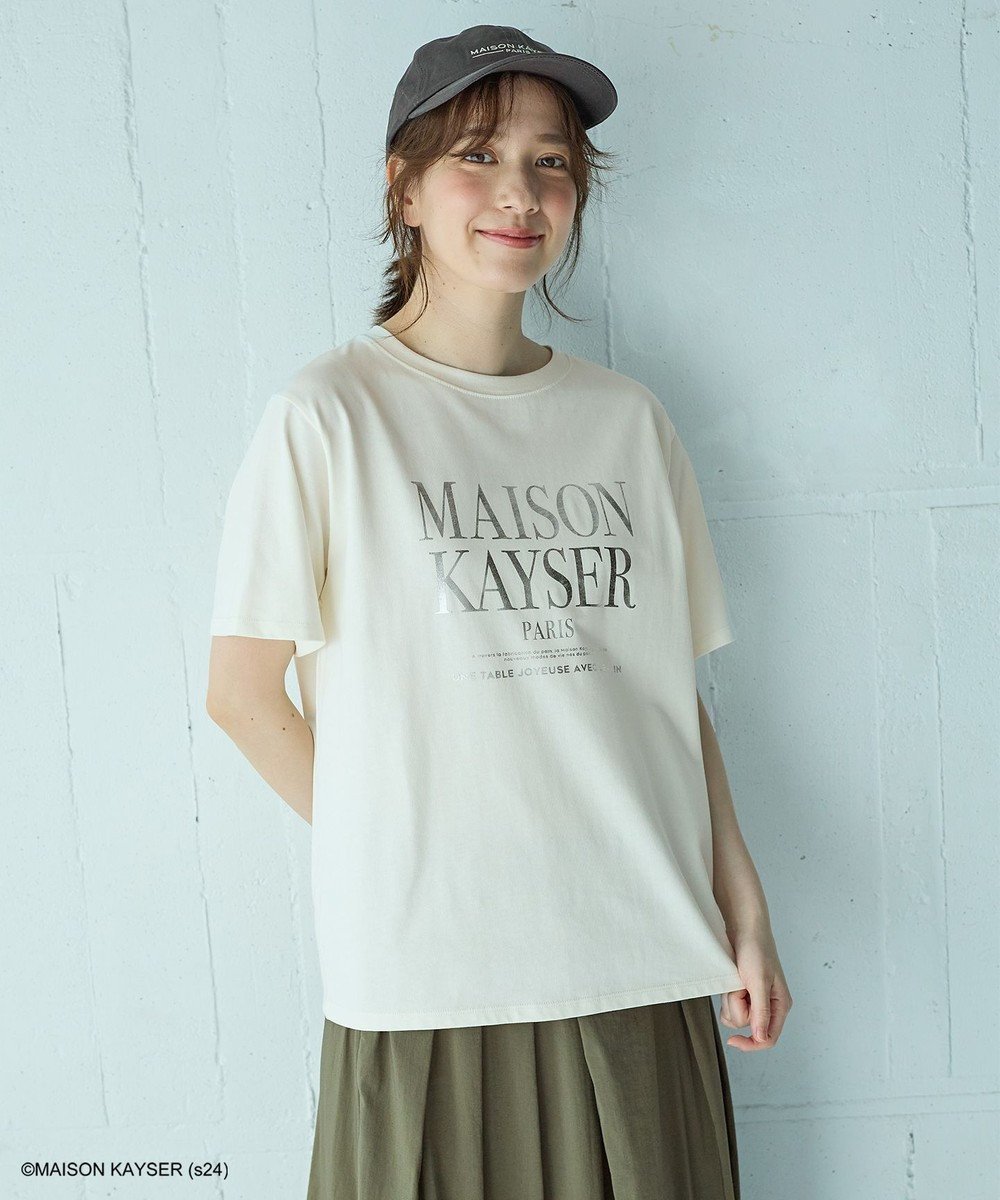 【エニィファム/any FAM】の【MAISON KAYSERコラボ】箔プリントロゴ半袖Tシャツ 人気、トレンドファッション・服の通販 founy(ファニー) 　ファッション　Fashion　レディースファッション　WOMEN　トップス・カットソー　Tops/Tshirt　シャツ/ブラウス　Shirts/Blouses　ロング / Tシャツ　T-Shirts　カットソー　Cut and Sewn　インナー　Inner　春　Spring　カットソー　Cut And Sew　キャップ　Cap　コラボ　Collaboration　シンプル　Simple　ジャケット　Jacket　デニム　Denim　トレンド　Trend　プリント　Print　半袖　Short Sleeve　ランジェリー　Lingerie　S/S・春夏　Ss・Spring/Summer　おすすめ　Recommend　夏　Summer　 other-1|ID: prp329100004093981 ipo3291000000027747511