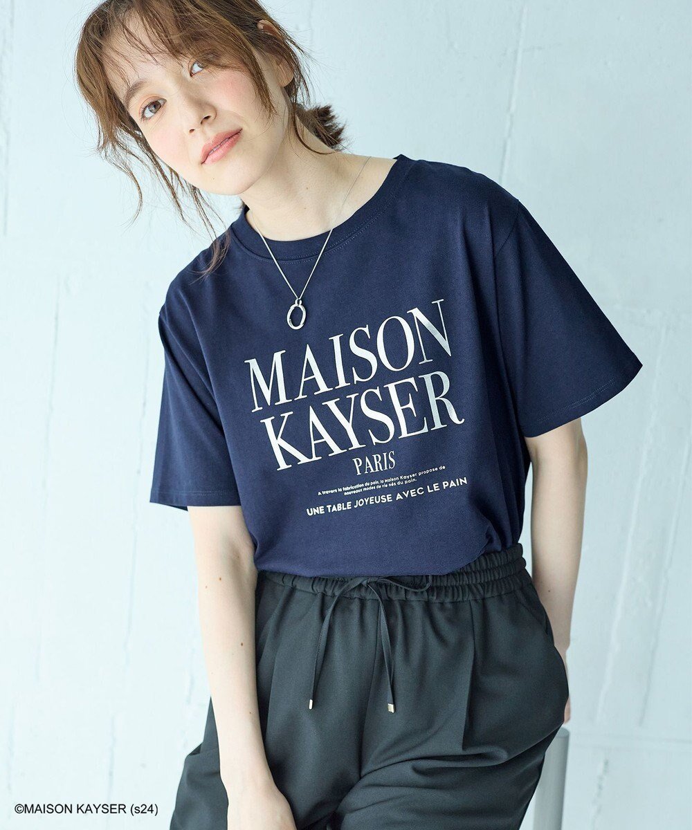 【エニィファム/any FAM】の【MAISON KAYSERコラボ】箔プリントロゴ半袖Tシャツ インテリア・キッズ・メンズ・レディースファッション・服の通販 founy(ファニー) 　ファッション　Fashion　レディースファッション　WOMEN　トップス・カットソー　Tops/Tshirt　シャツ/ブラウス　Shirts/Blouses　ロング / Tシャツ　T-Shirts　カットソー　Cut and Sewn　インナー　Inner　春　Spring　カットソー　Cut And Sew　キャップ　Cap　コラボ　Collaboration　シンプル　Simple　ジャケット　Jacket　デニム　Denim　トレンド　Trend　プリント　Print　半袖　Short Sleeve　ランジェリー　Lingerie　S/S・春夏　Ss・Spring/Summer　おすすめ　Recommend　夏　Summer　ネイビー×シルバー|ID: prp329100004093981 ipo3291000000027747514