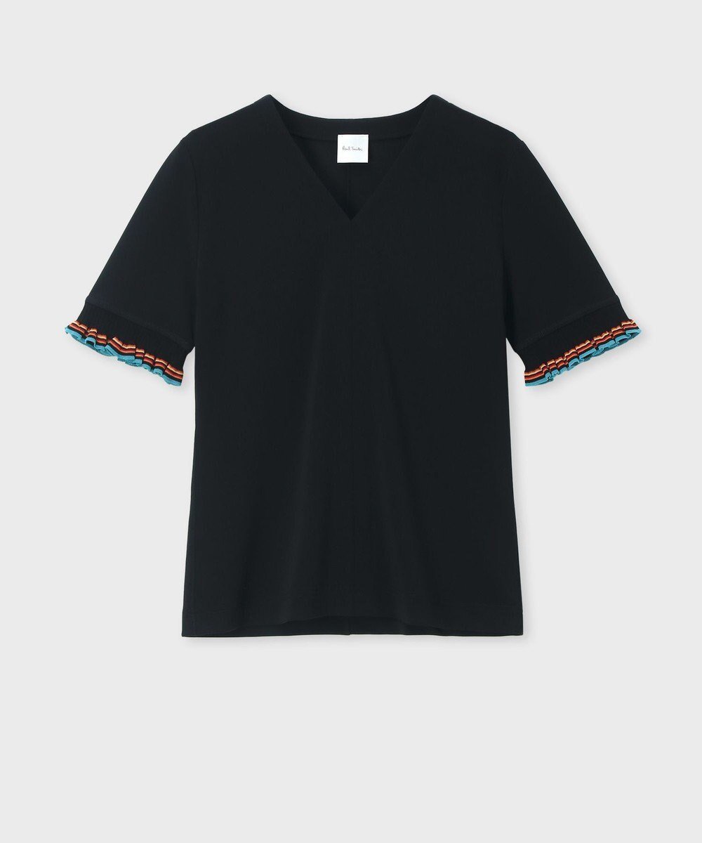 【ポール スミス/Paul Smith】のストライプ フリル 半袖Tシャツ インテリア・キッズ・メンズ・レディースファッション・服の通販 founy(ファニー) 　ファッション　Fashion　レディースファッション　WOMEN　トップス・カットソー　Tops/Tshirt　シャツ/ブラウス　Shirts/Blouses　ロング / Tシャツ　T-Shirts　カットソー　Cut and Sewn　A/W・秋冬　Aw・Autumn/Winter・Fw・Fall-Winter　なめらか　Smooth　カットソー　Cut And Sew　ストライプ　Stripe　ストレッチ　Stretch　フェミニン　Feminine　フリル　Frills　半袖　Short Sleeve　ブラック|ID: prp329100004094078 ipo3291000000027747875