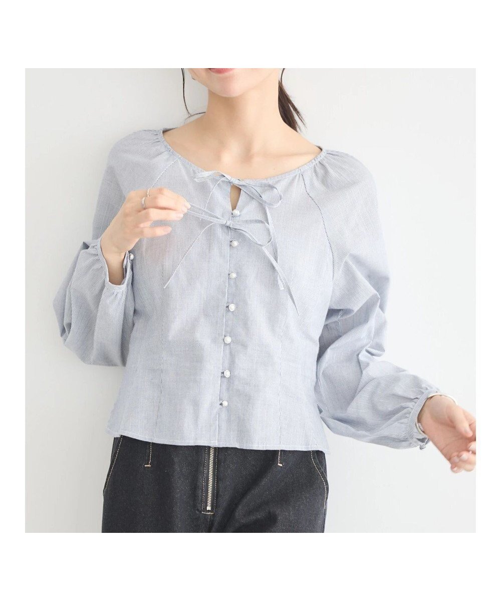 【アースミュージックアンドエコロジー/earth music&ecology】のフロントリボンブラウス 人気、トレンドファッション・服の通販 founy(ファニー) 　ファッション　Fashion　レディースファッション　WOMEN　トップス・カットソー　Tops/Tshirt　シャツ/ブラウス　Shirts/Blouses　おすすめ　Recommend　コンパクト　Compact　シェイプ　Shape　ストライプ　Stripe　フェミニン　Feminine　フロント　Front　ボトム　Bottom　ポケット　Pocket　リボン　Ribbon　A/W・秋冬　Aw・Autumn/Winter・Fw・Fall-Winter　 other-1|ID: prp329100004095371 ipo3291000000031838079