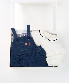 【ミキハウスホットビスケッツ/MIKI HOUSE HOT BISCUITS / KIDS】のワンポイントデニムジャンパースカート&セーラーカラー長袖Tシャツギフトセット【BOX付き】 人気、トレンドファッション・服の通販 founy(ファニー) ファッション Fashion キッズファッション KIDS おすすめ Recommend インナー Inner ギフト プレゼント Gift Present デニム Denim フリル Frills ベビー Baby ポケット Pocket ワンポイント One Point 長袖 Long Sleeve |ID:prp329100004096769