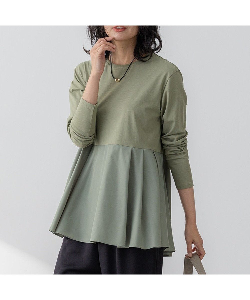 【23区/NIJYUSANKU】の【ご好評につき新色追加】ナチュラルコットンベアコンビ ペプラム カットソー インテリア・キッズ・メンズ・レディースファッション・服の通販 founy(ファニー) 　ファッション　Fashion　レディースファッション　Fashion for Women　トップス・カットソー　Cut & Sew Tops　シャツ・ブラウス・オフィスカジュアル　Elegant Blouses & Button-Ups　ロングTシャツ・Tシャツ　Longline T-Shirts & Tees　カットソー・ベーシックTシャツ　Cut-and-Sewn Tops / Stretch Tees & Basics　オレンジ　Orange　カットソー　Cut and Sewn Top　カーディガン　Cardigan, Knitwear　スウェット / スエット　Sweatshirt, Sweatwear　ストレッチ　Stretch, Stretchy Fabric　ノースリーブ　Sleeveless, No-Sleeve　フレア　Flare, Flared　ペプラム　Peplum, Flared Hem　レース　Lace, Lace Fabric　ロング　Long, Long-Length　A/W・秋冬　Autumn/Winter　S/S・春夏　SS, Spring/Summer, Warm Season　おすすめ　Recommended / Our Picks　夏　Summer　[WEB限定]カーキ系|ID: prp329100004096913 ipo3291000000035534592